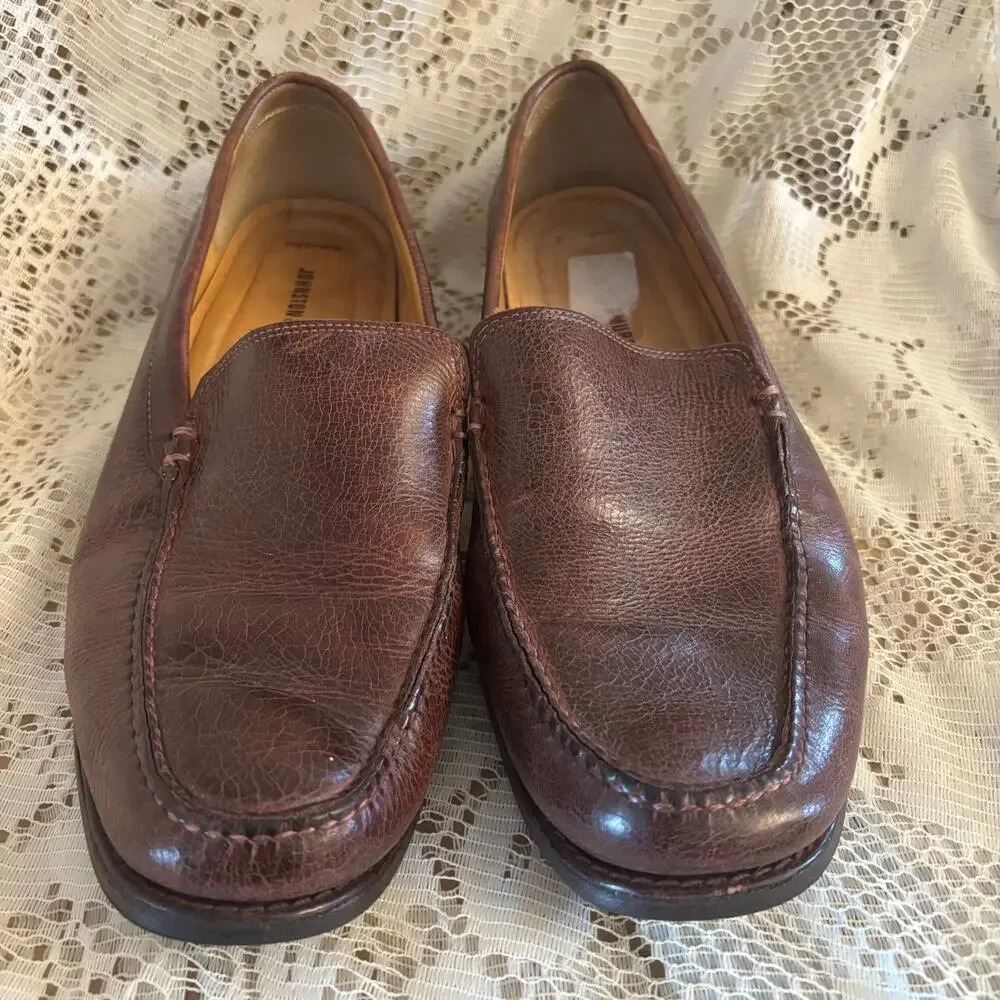 Johnston & Murphy Men's US 11 Brown Leather Sheepskin Lined Loafer Shoes